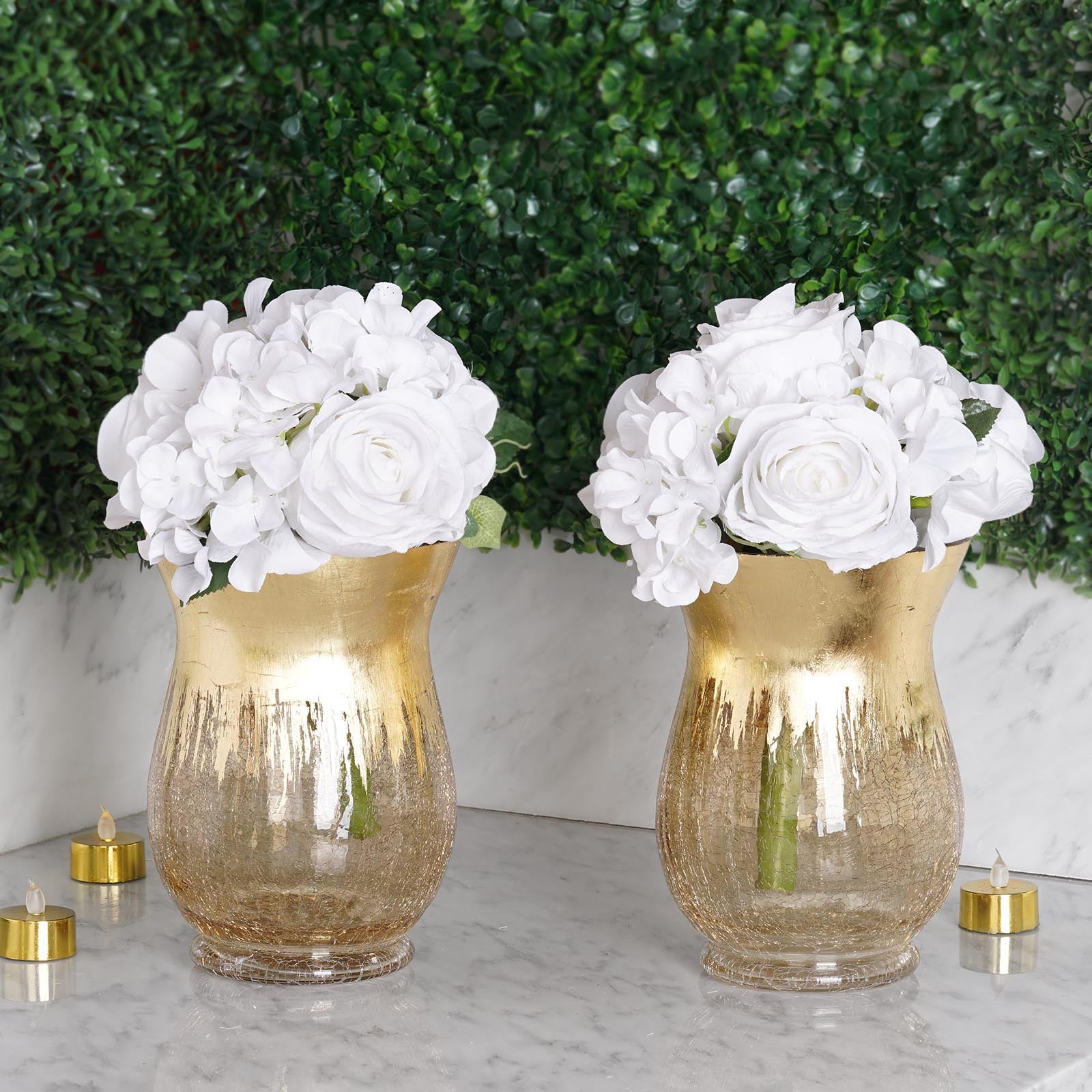 Gold Crackle Glass Flower Vase, Hurricane Candle Holders