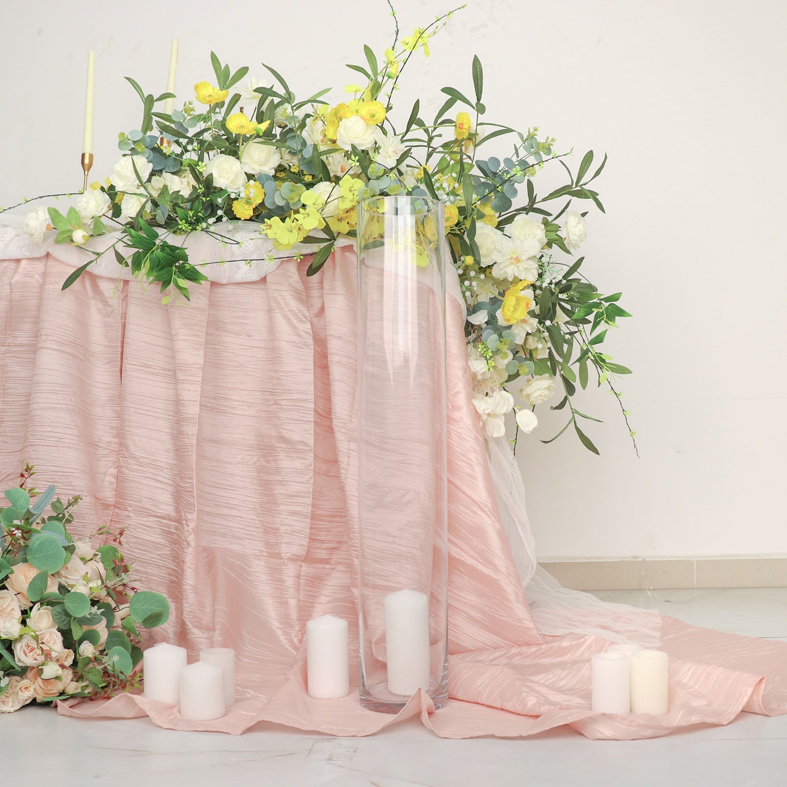 Clear Glass 28 Inch Round Cylinder Flower Vases 2 Pack