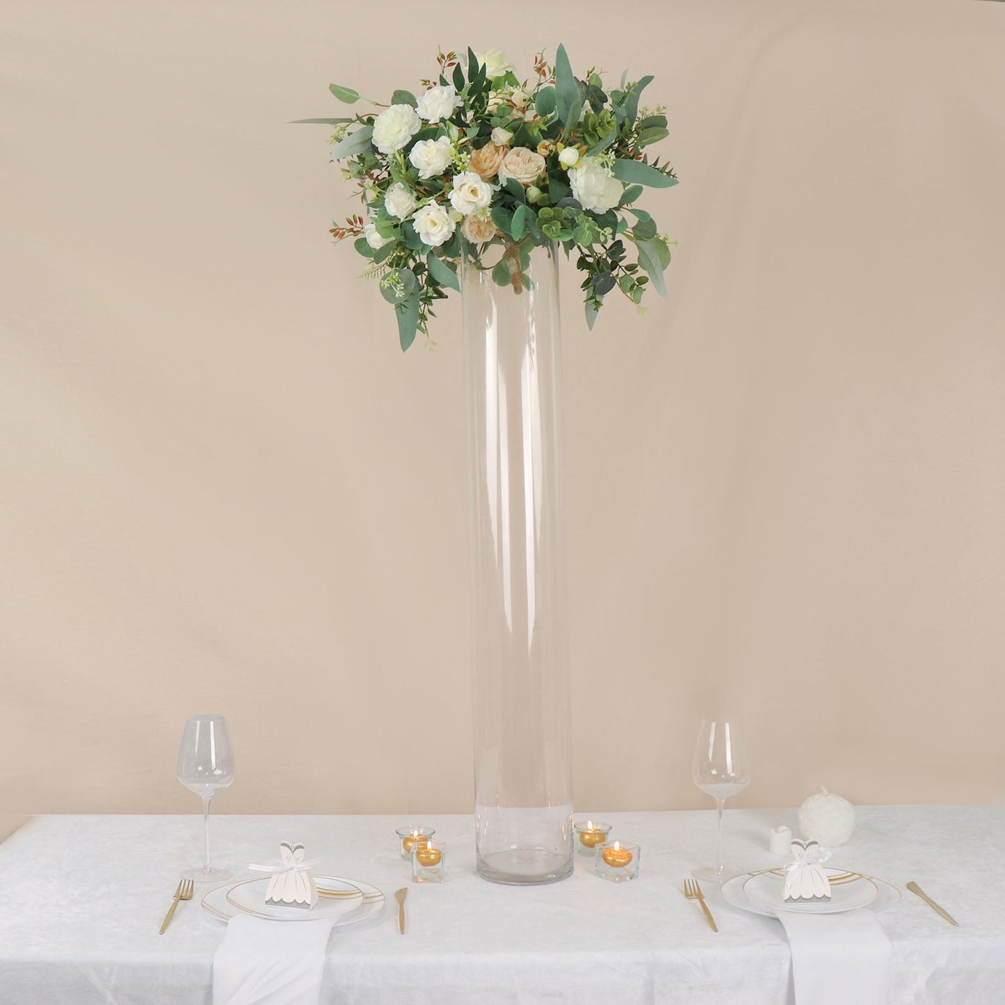 2 Pack | 40" Round Heavy Duty Clear Cylinder Glass Vases, Tall Flower Vase