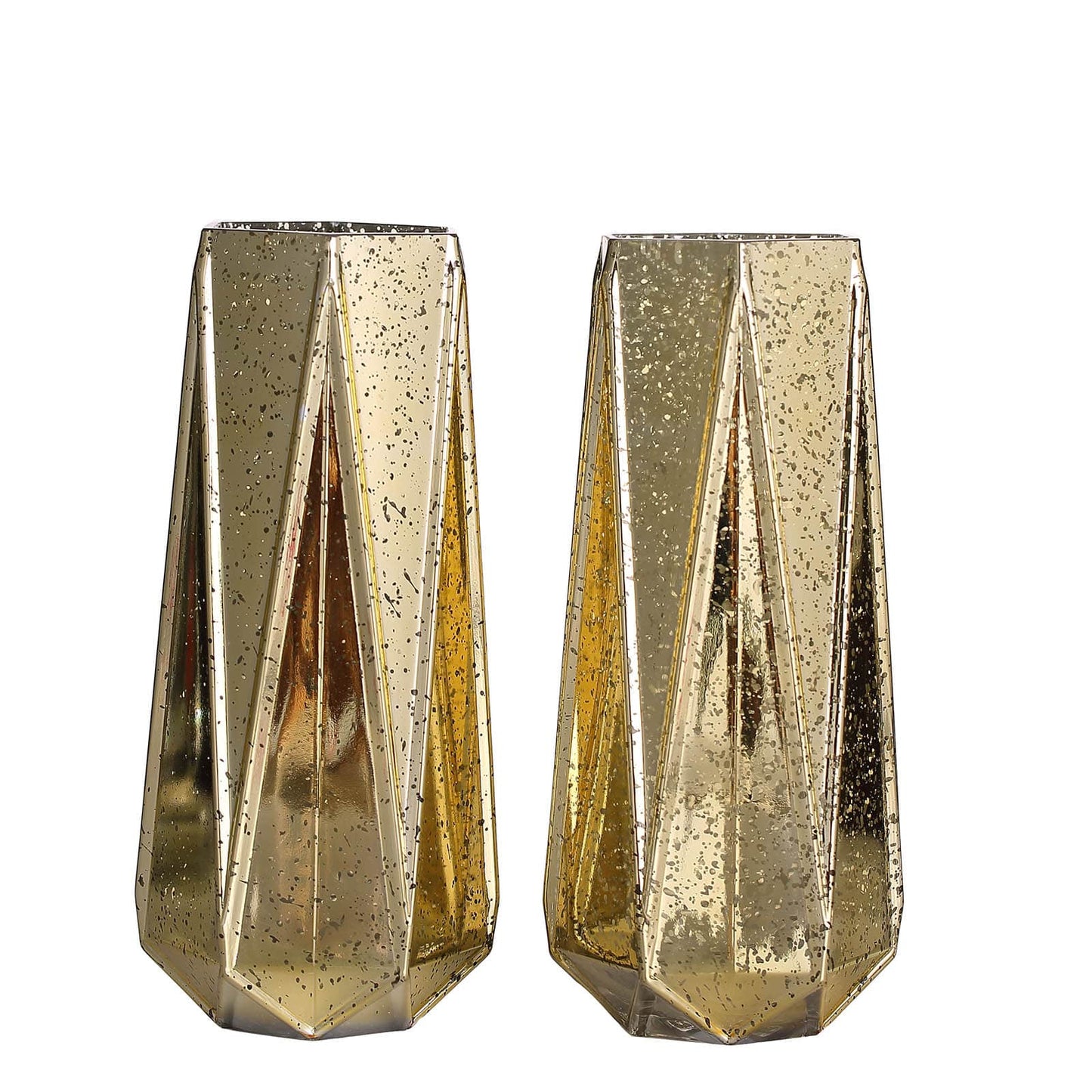 Gold geometric glass vases for flower centerpieces, set of two.