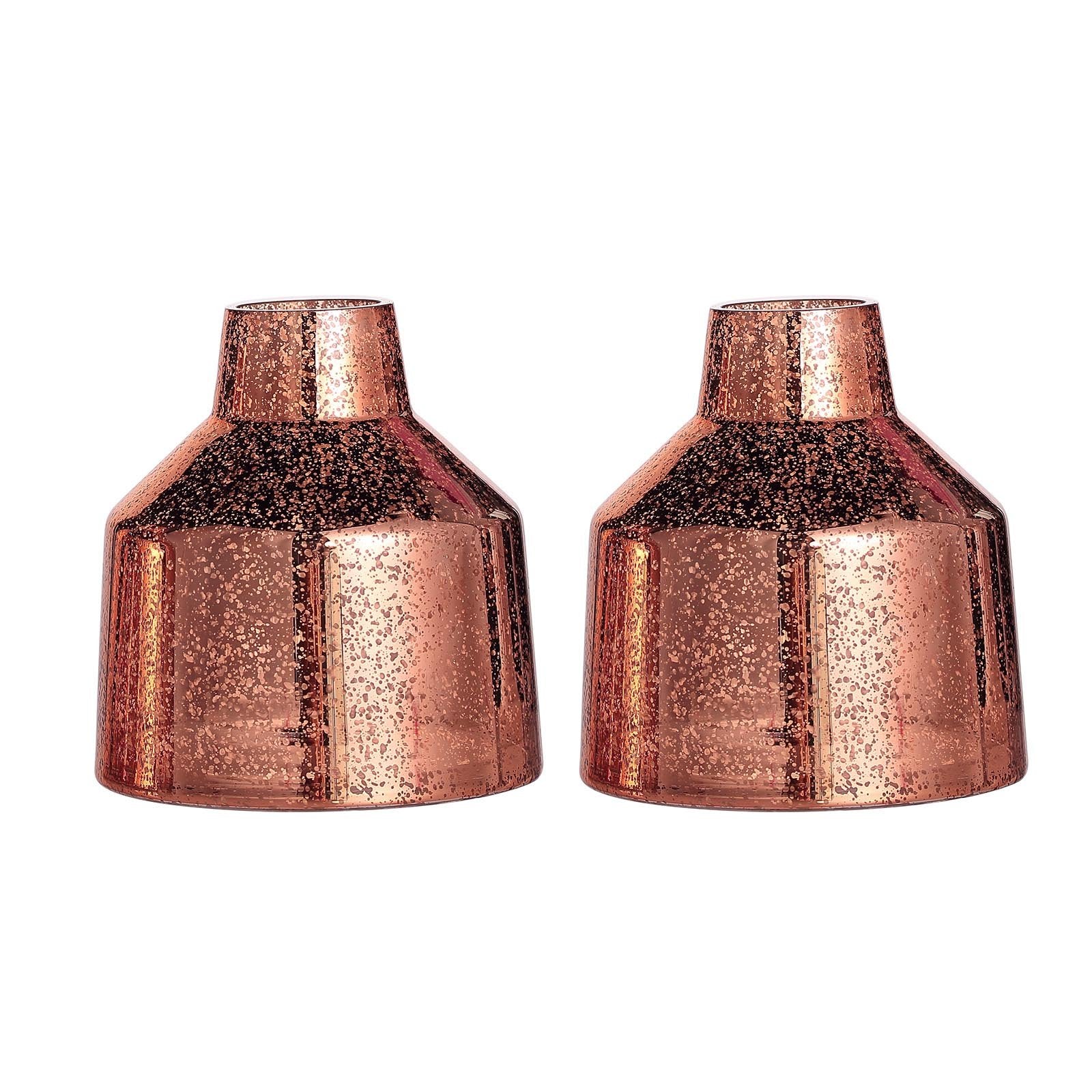 Rose gold mercury glass vases, vessel shaped, set of 2.