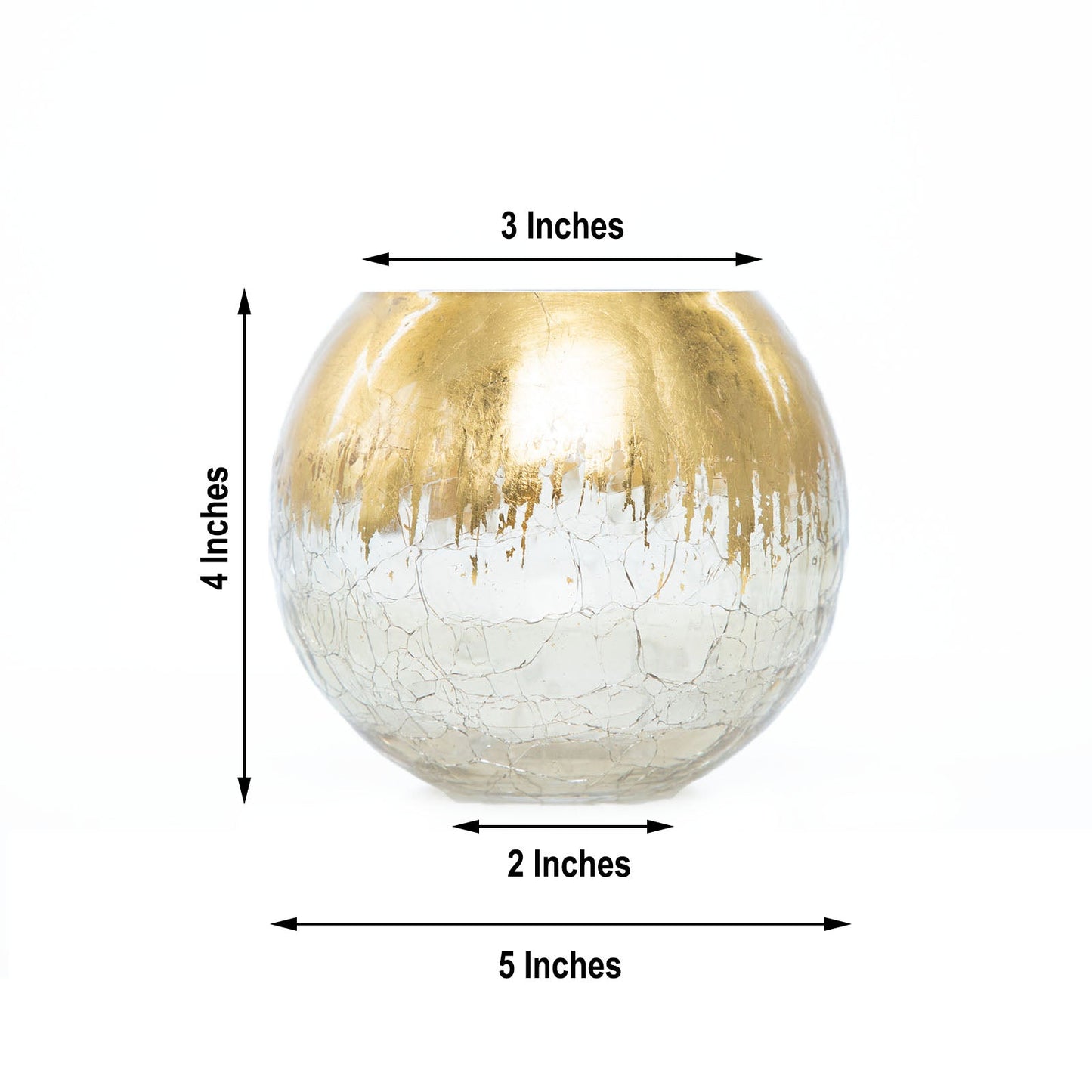 Gold foiled crackle glass bud vase, round bubble bowl centerpiece.