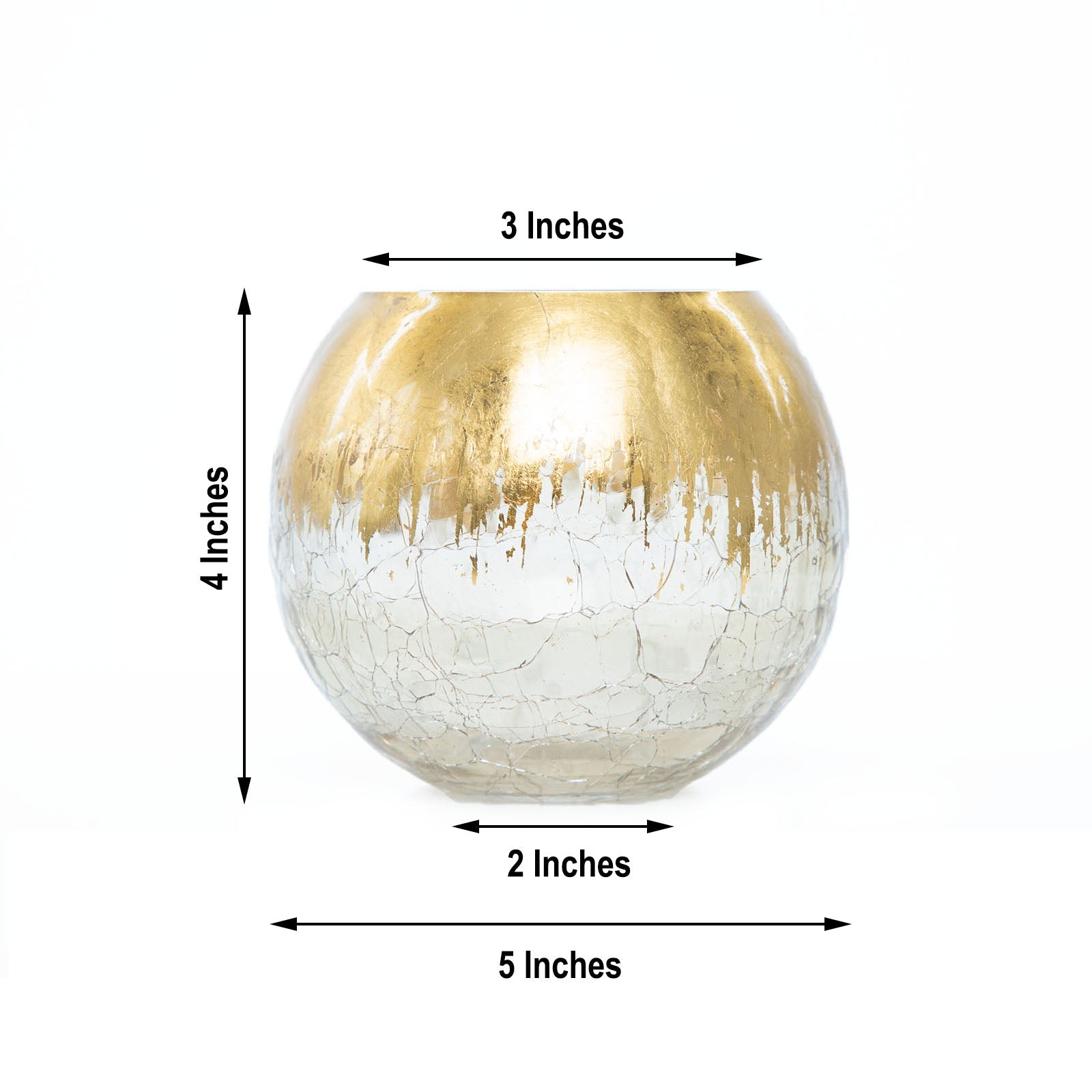 Gold foiled crackle glass bud vase, round bubble bowl centerpiece.