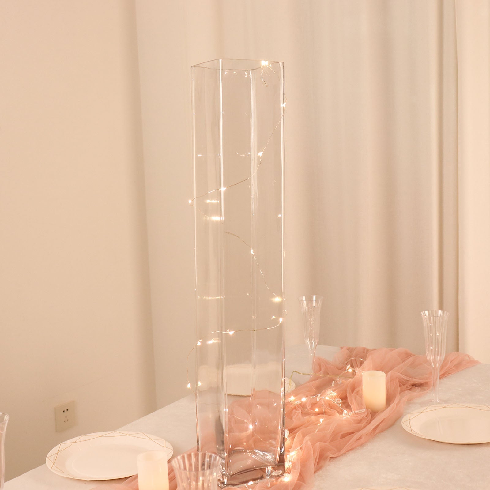 Square 2 Pack Glass Flower Vases Clear 28 Inches