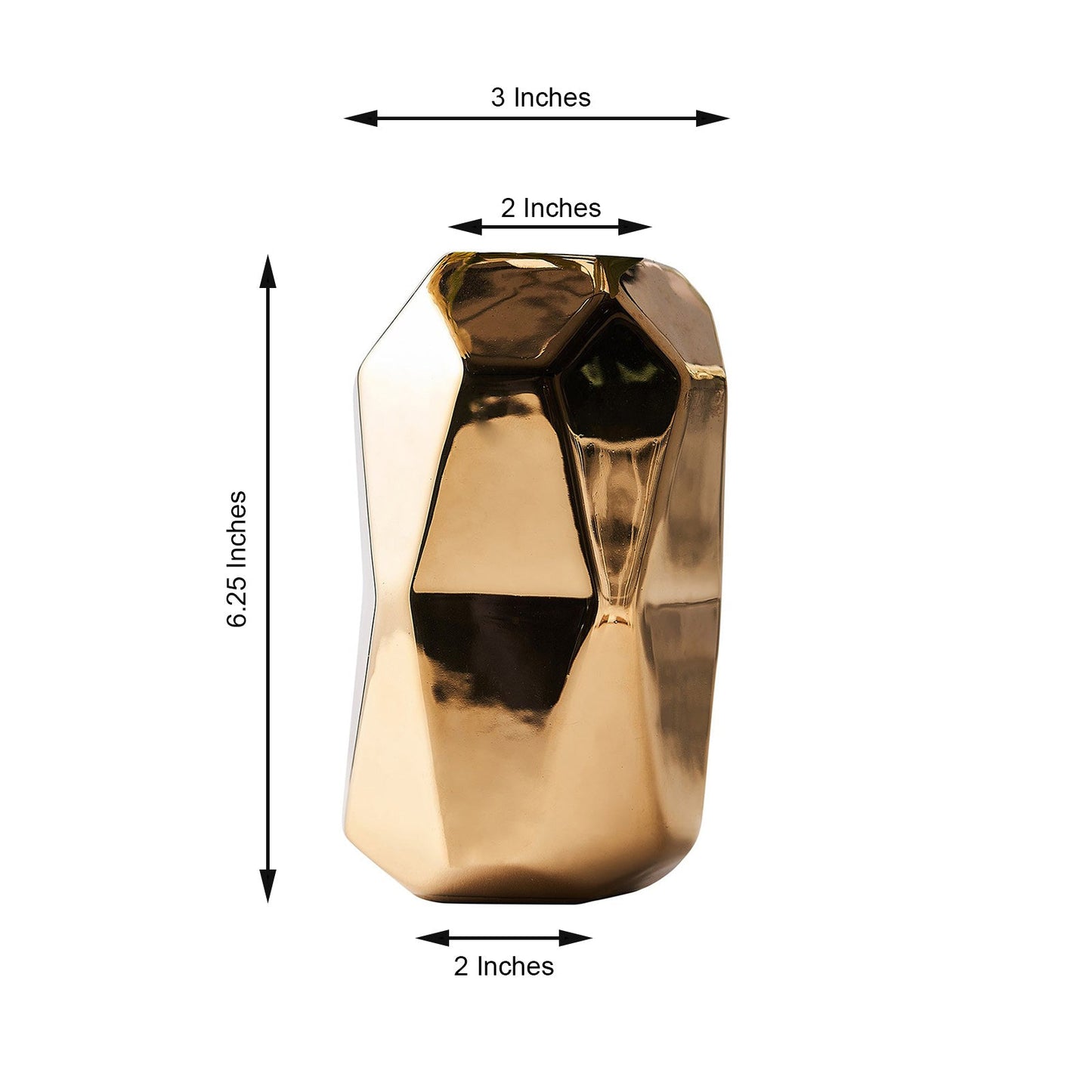 Gold metallic geometric cylinder vase, 6 inches tall, modern design.