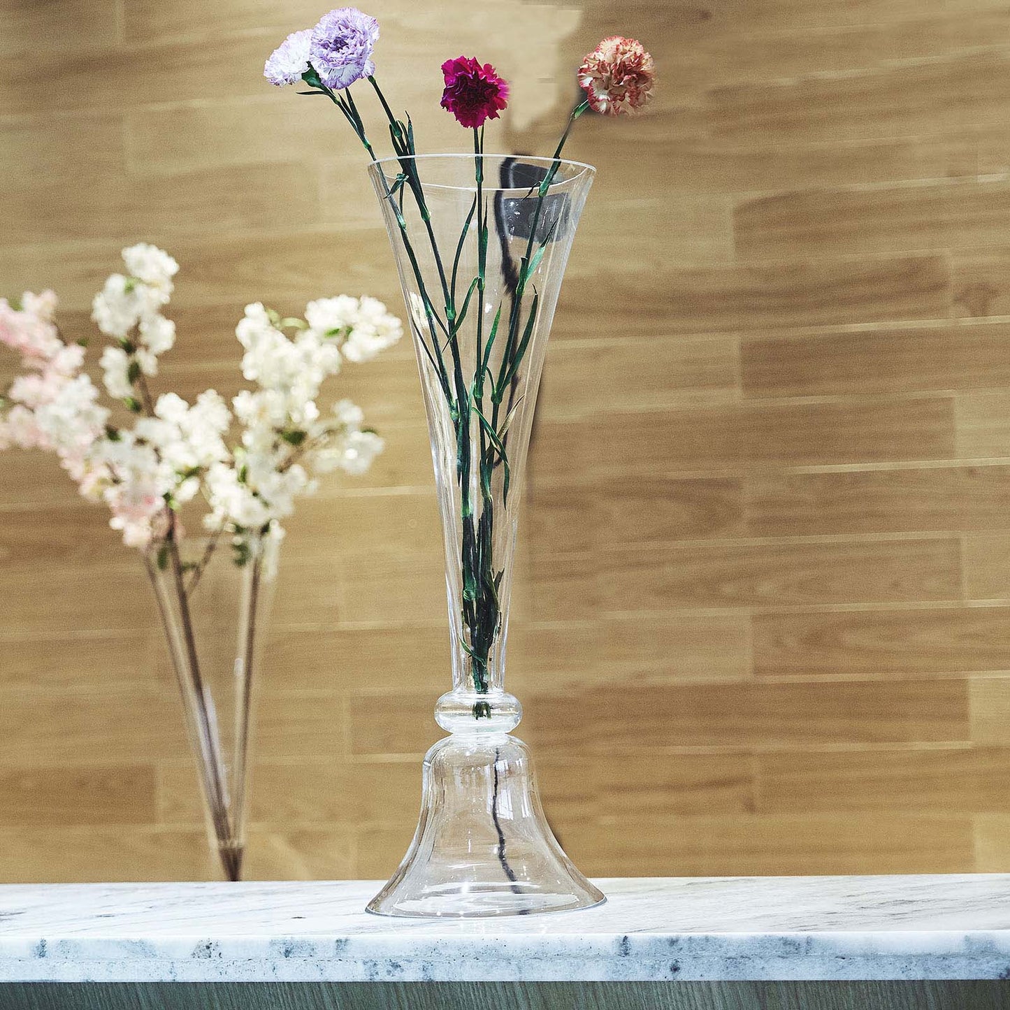 Reversible Trumpet Vase, Tall Glass Vases, Clear Vase, Glass Flower Vase