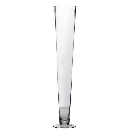 Clear heavy duty trumpet glass vase, 24 inches tall, perfect for elegant displays.