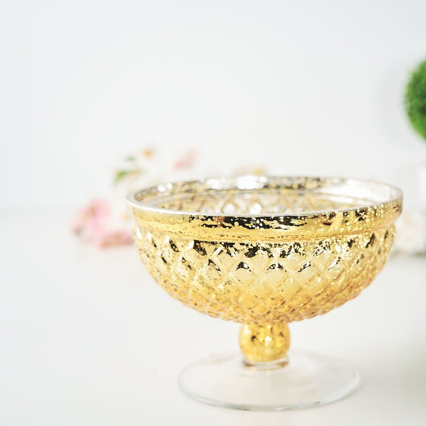 Gold Compote Vase 8 Inch Mercury Glass Pedestal Bowl Centerpiece