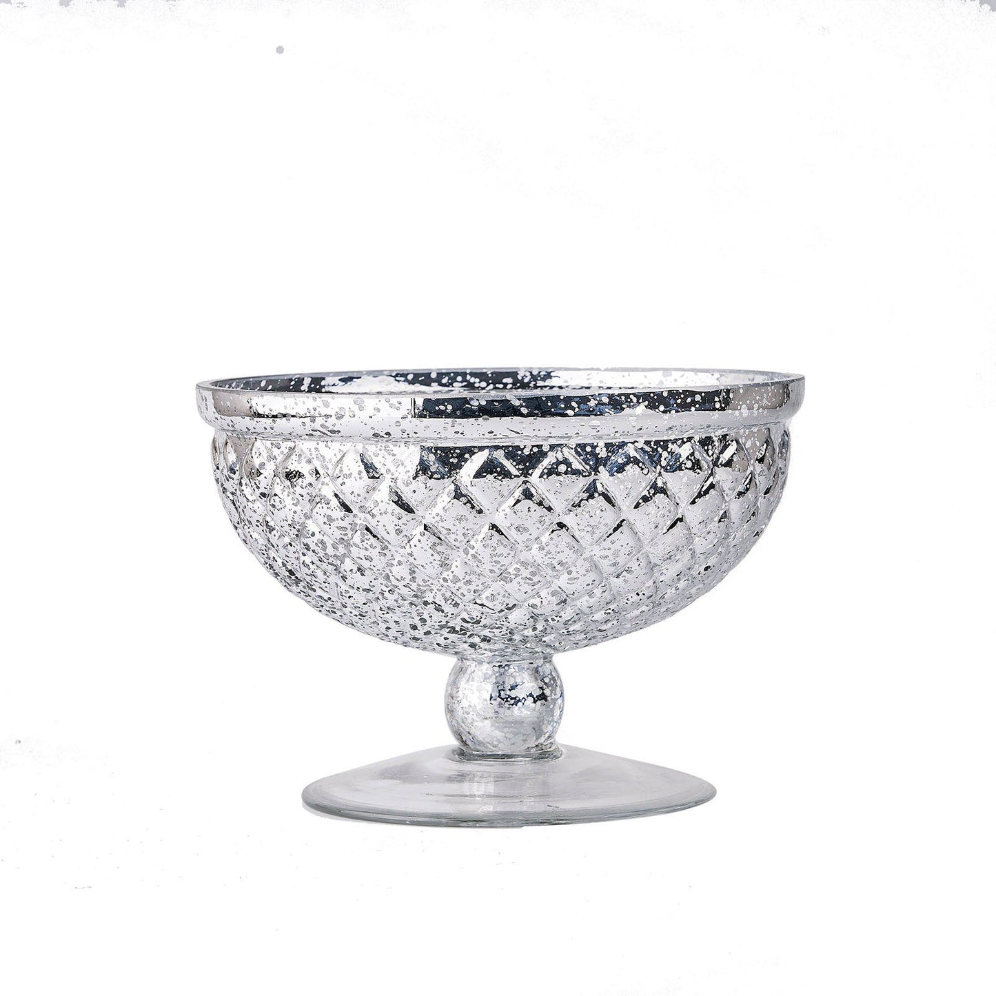 Silver 8 Inch Mercury Glass Compote for Vase Pedestal Centerpiece
