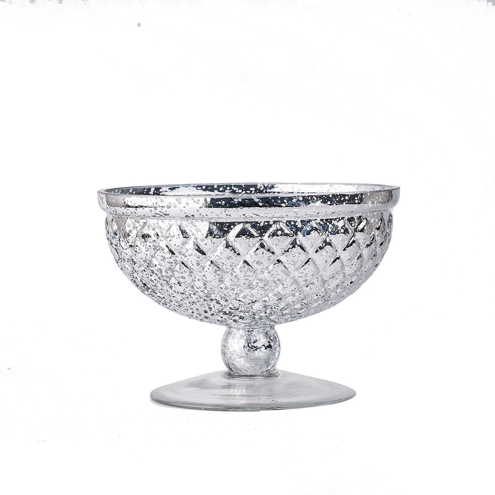 Silver 8 Inch Mercury Glass Compote for Vase Pedestal Centerpiece