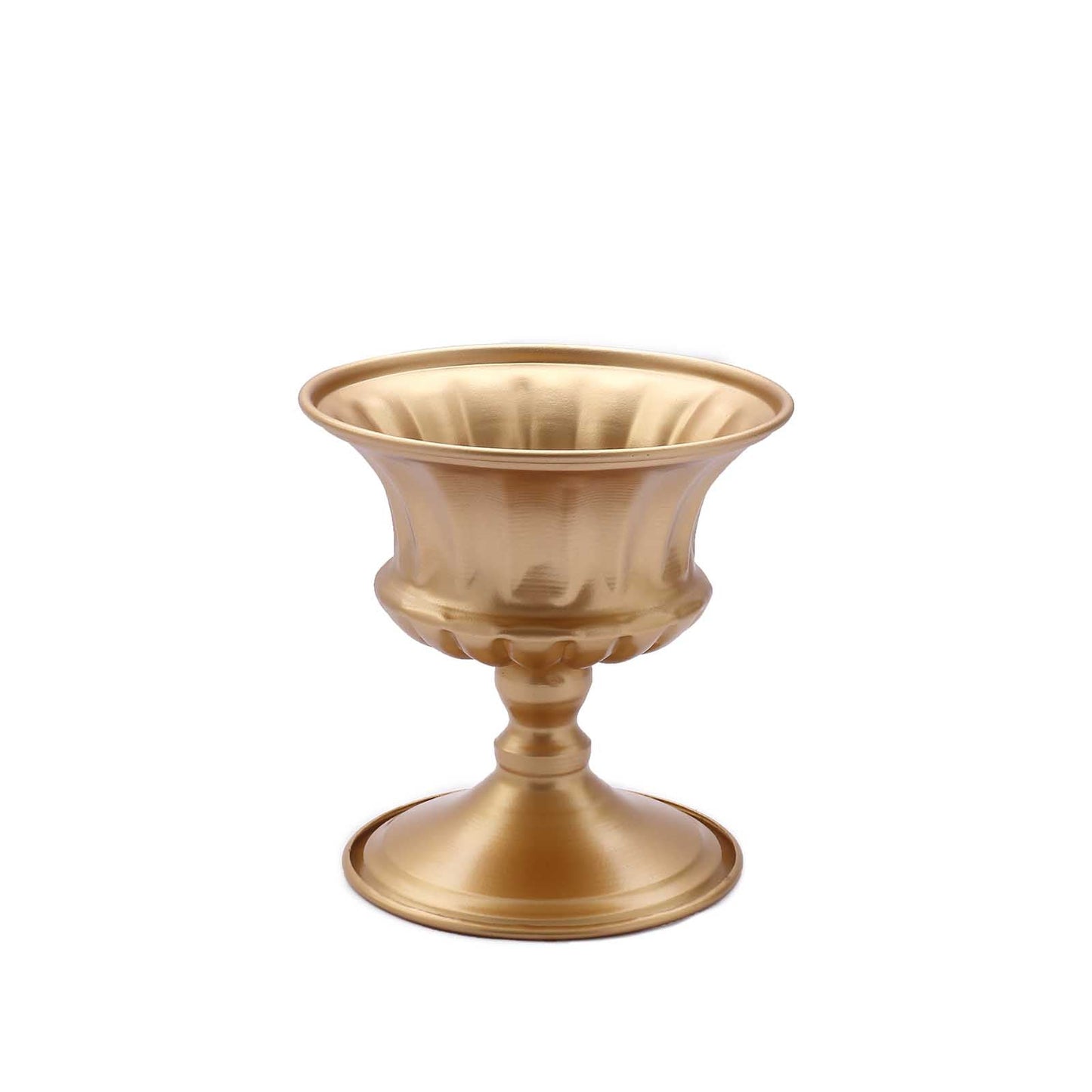 6" gold metal Roman style flower table pedestal vase, antique mini compote vase.