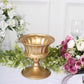 Gold metal Roman style flower pedestal vase, antique mini compote design.
