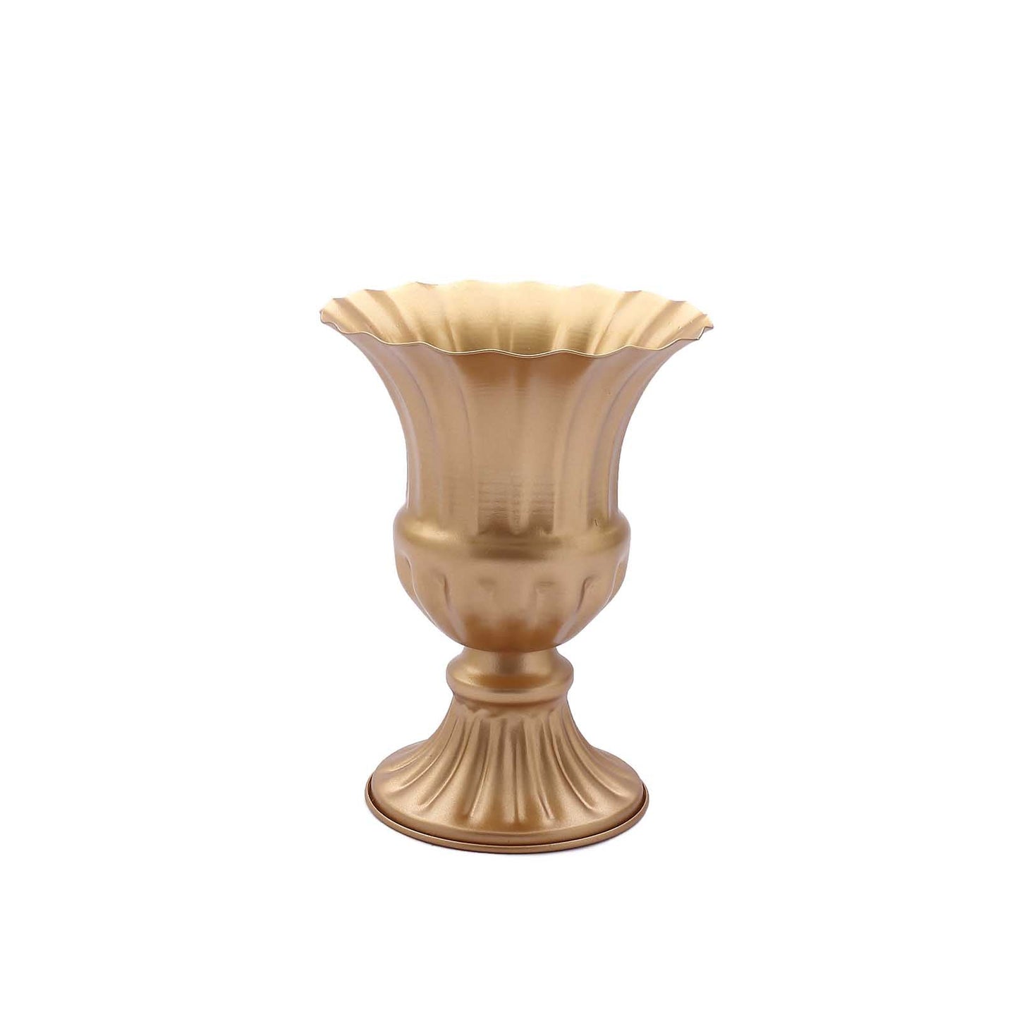 Gold metal trumpet-style flower vase, antique mini compote design.