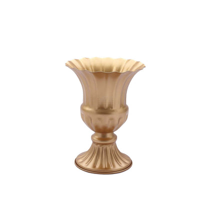 Gold metal trumpet-style flower vase, antique mini compote design.