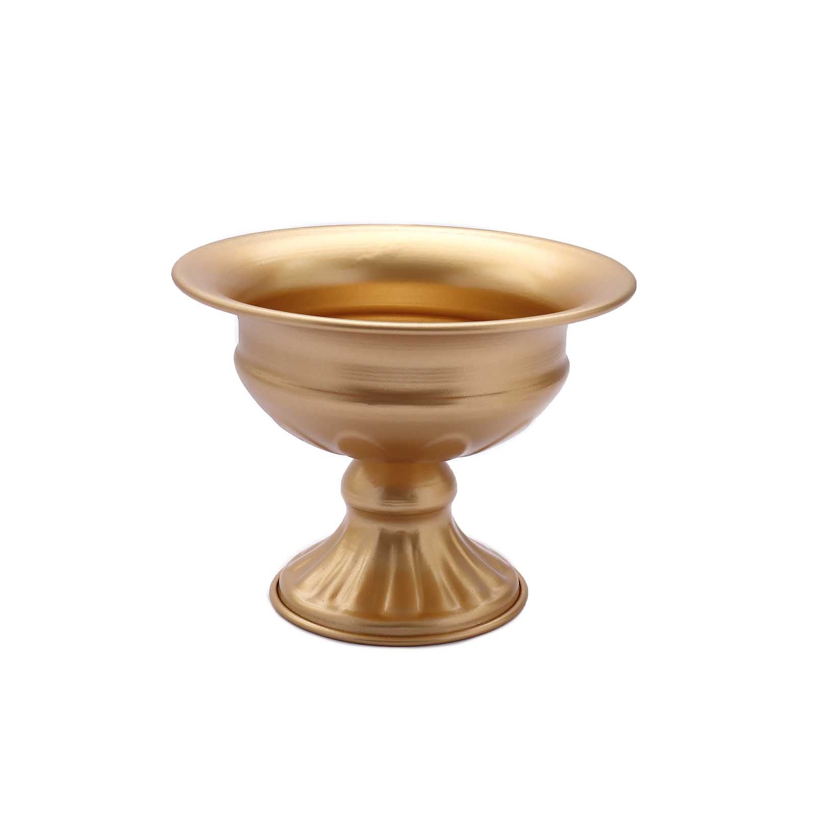 Gold metal flower table pedestal vase, antique mini compote style.