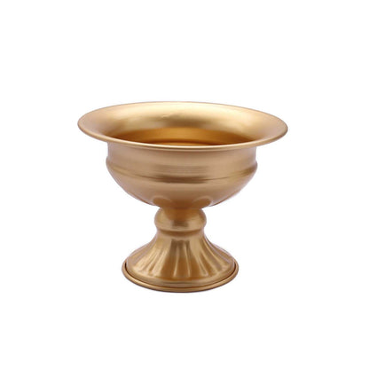 Gold metal flower table pedestal vase, antique mini compote style.