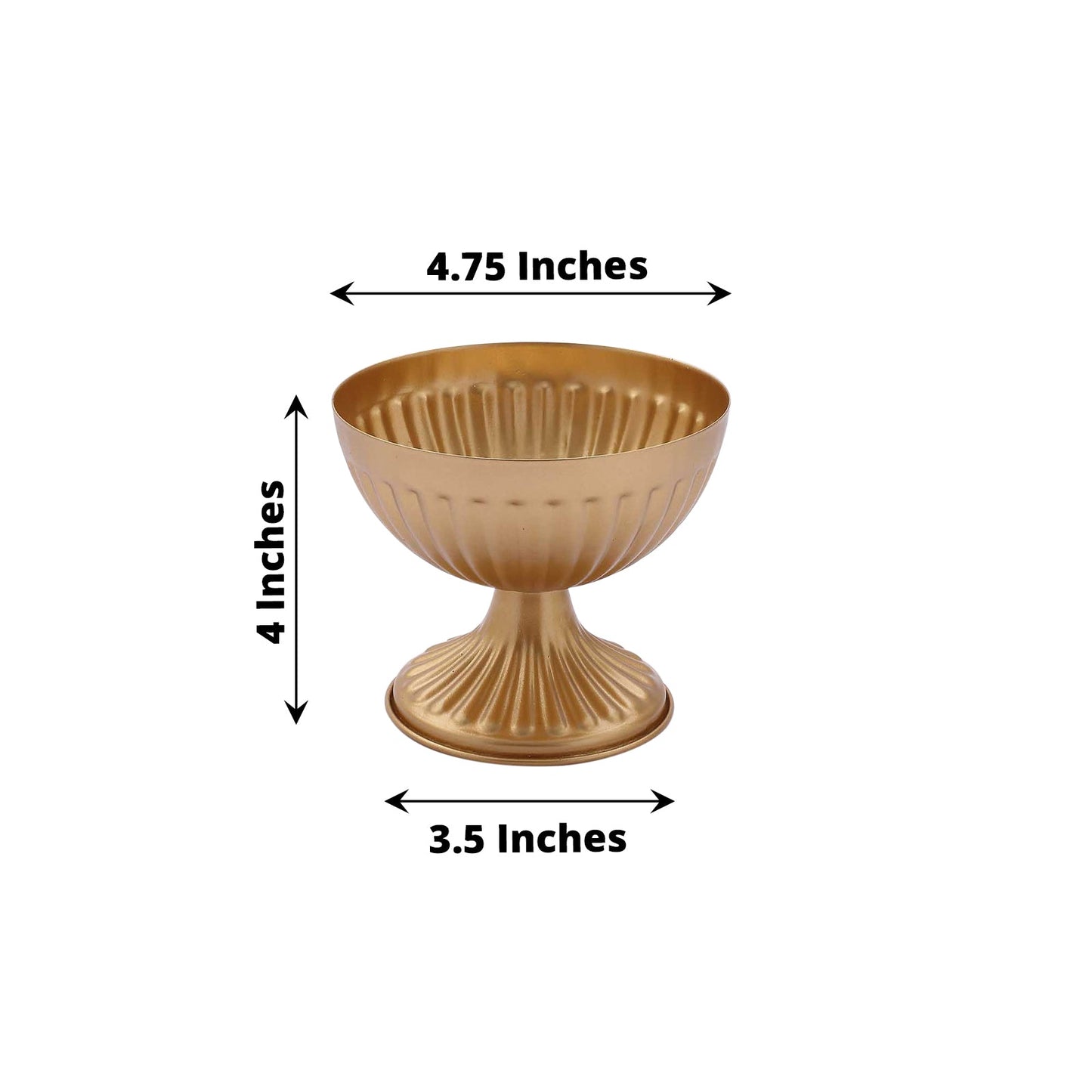 Gold ribbed pedestal vase, antique mini compote style, 4 inches tall.