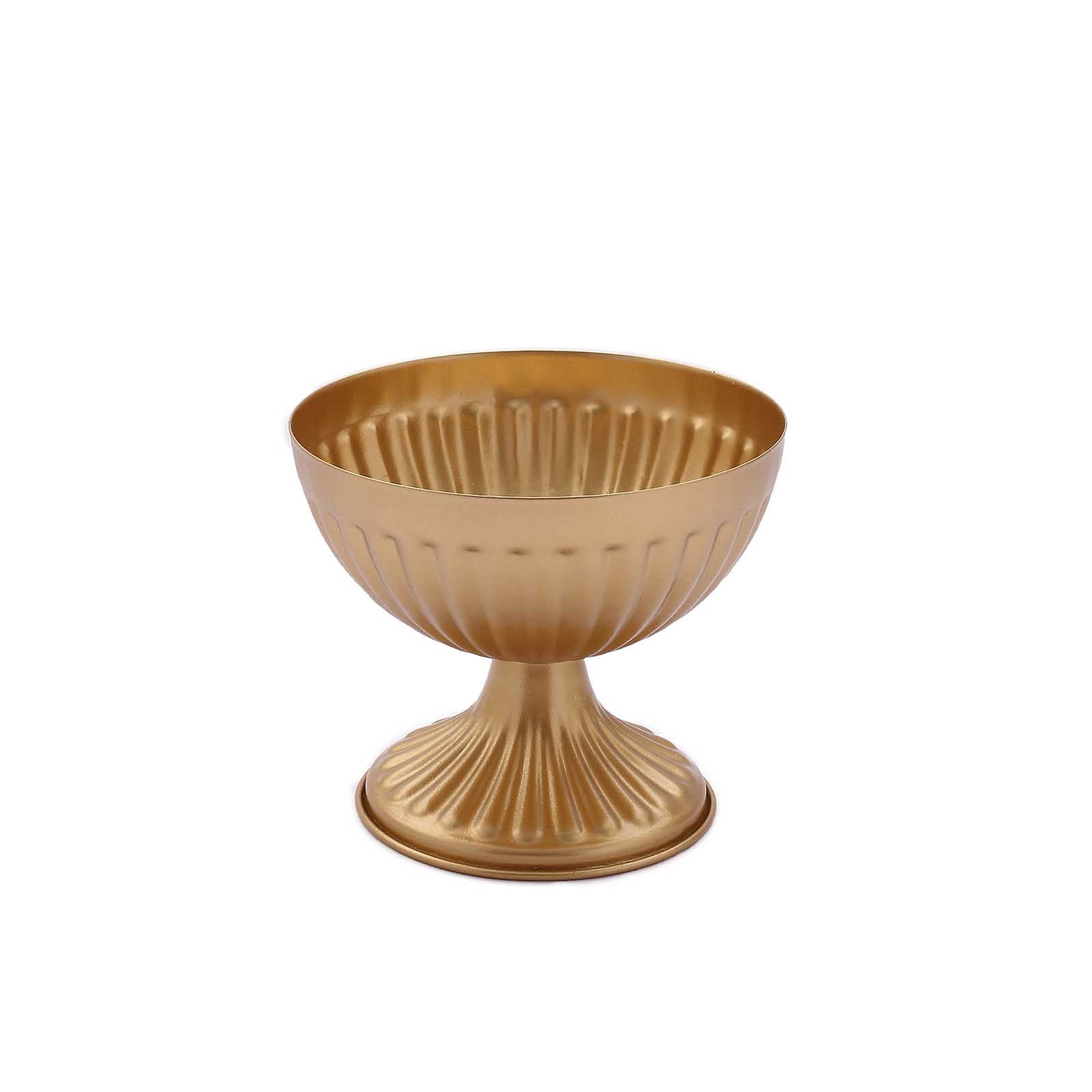 Gold ribbed pedestal vase, antique mini compote style.