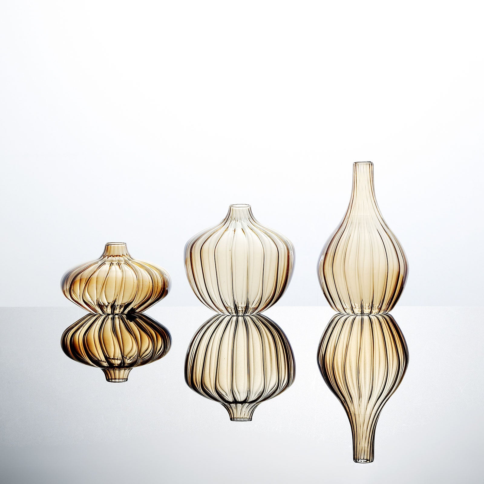 Assorted Size Gold Glass Ribbed Vases Set Of 3 Table Centerpiece#whtbkgd