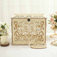 Rustic Natural DIY "Mr. & Mrs." Wedding Card Box With Label Stand, Hollow Laser Cut Wooden Money Box - 12"x9"