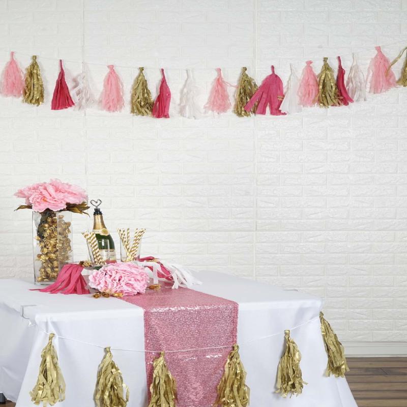 White foam brick peel and stick 3D wall tile panels on a decorated table.