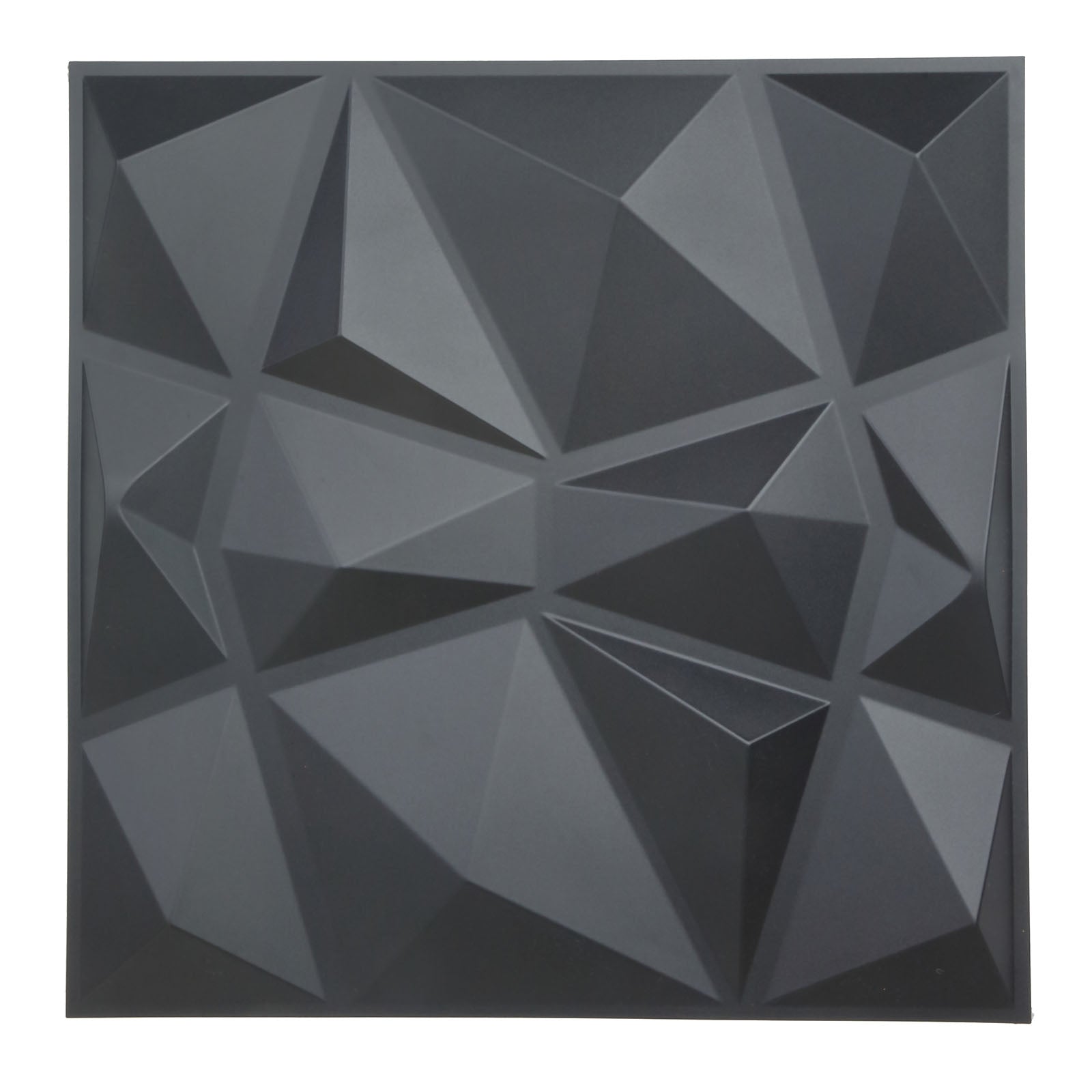 Matte black 3D diamond textured wall panel, 20"x20" size.