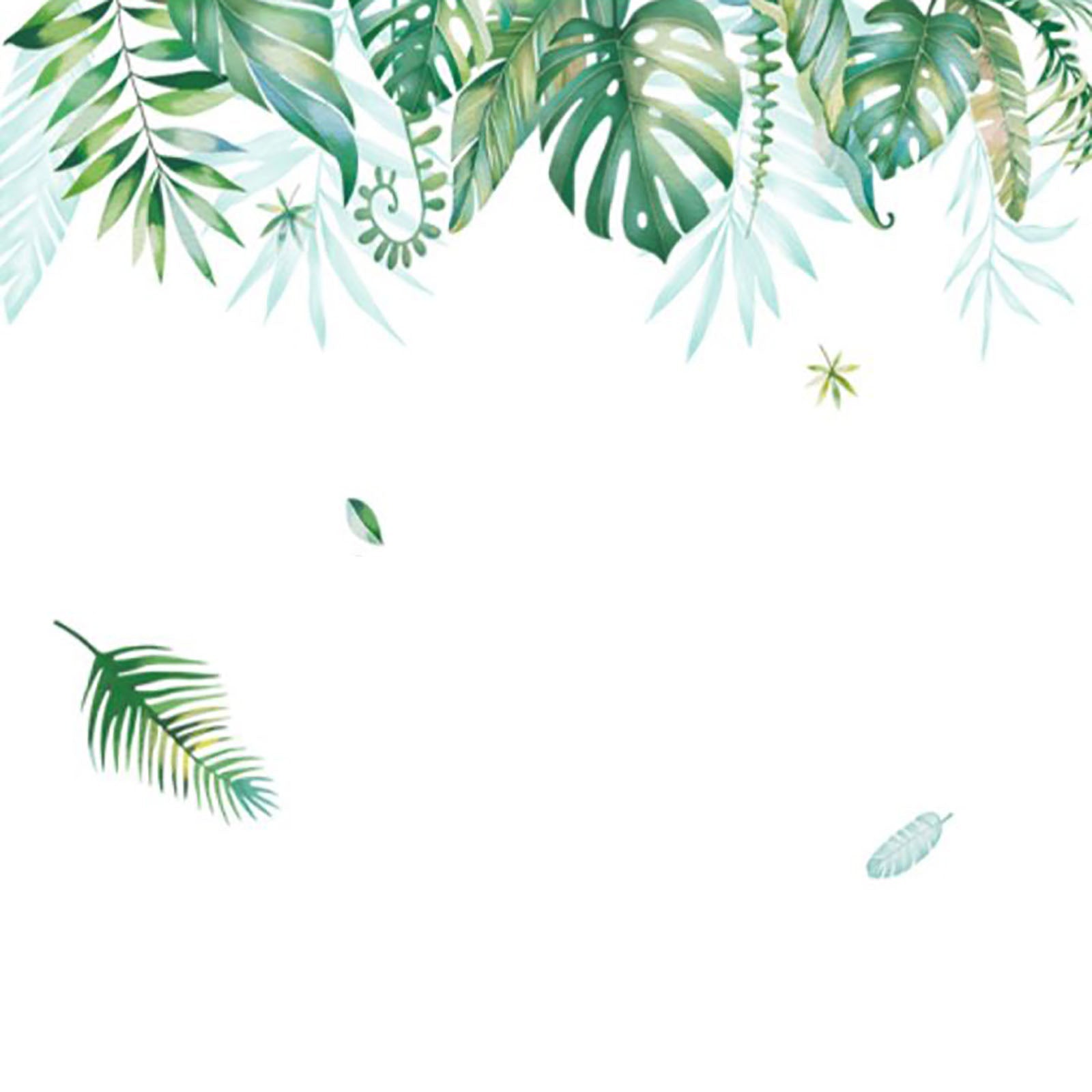 Green tropical assorted hanging leaves wall decals for home decor.