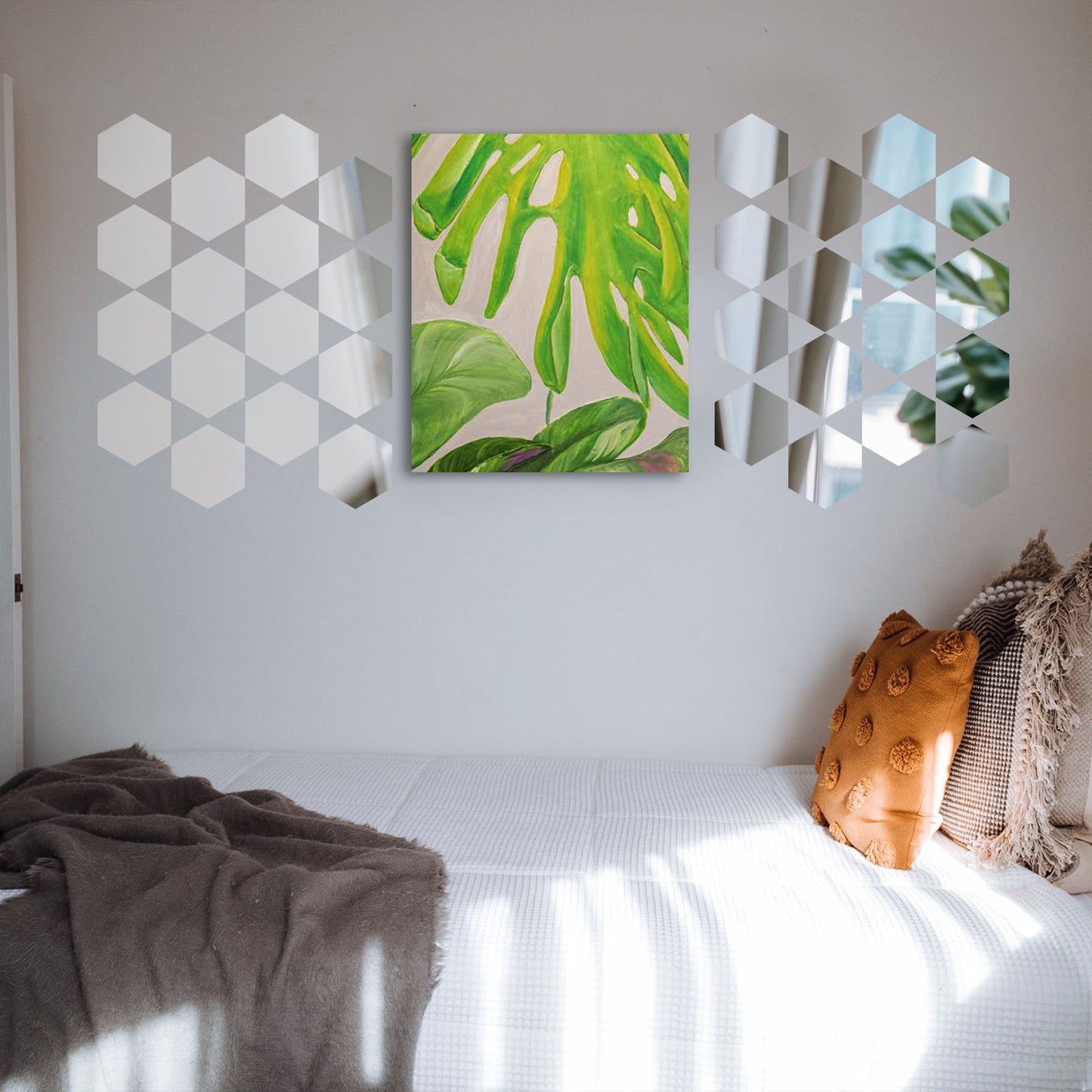 Acrylic hexagon mirror wall stickers in a bright, reflective finish for home decor.