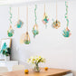 Hanging terrarium plants wall decals in vibrant green and gold.