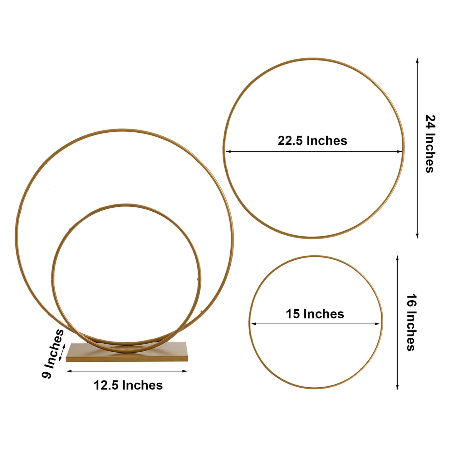 24 Inch 16 Inch Gold Double Hoop Metal Flower Stand