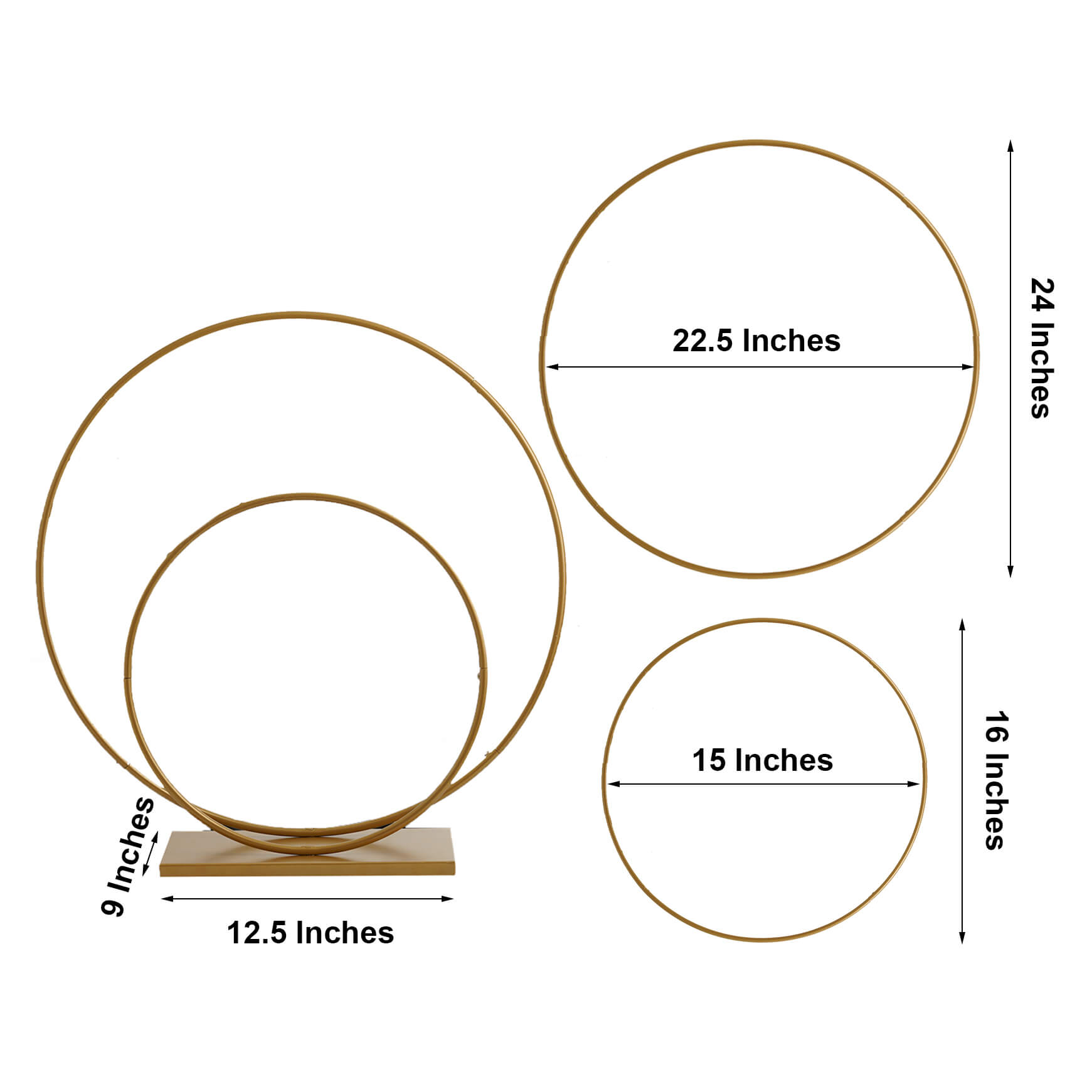 24 Inch 16 Inch Gold Double Hoop Metal Flower Stand