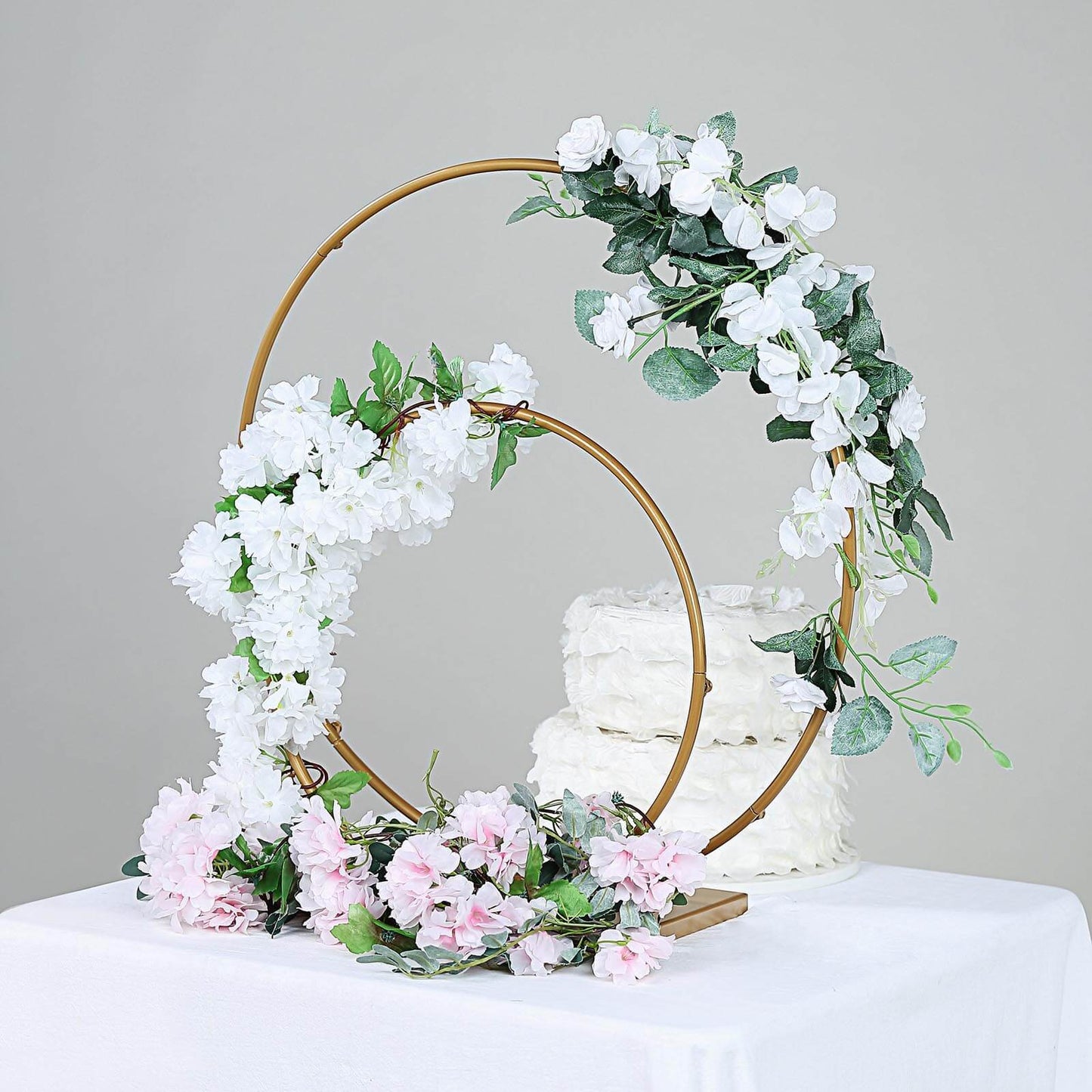 Gold Metal Hoop Double Flower Stand 24 Inch 16 Inch