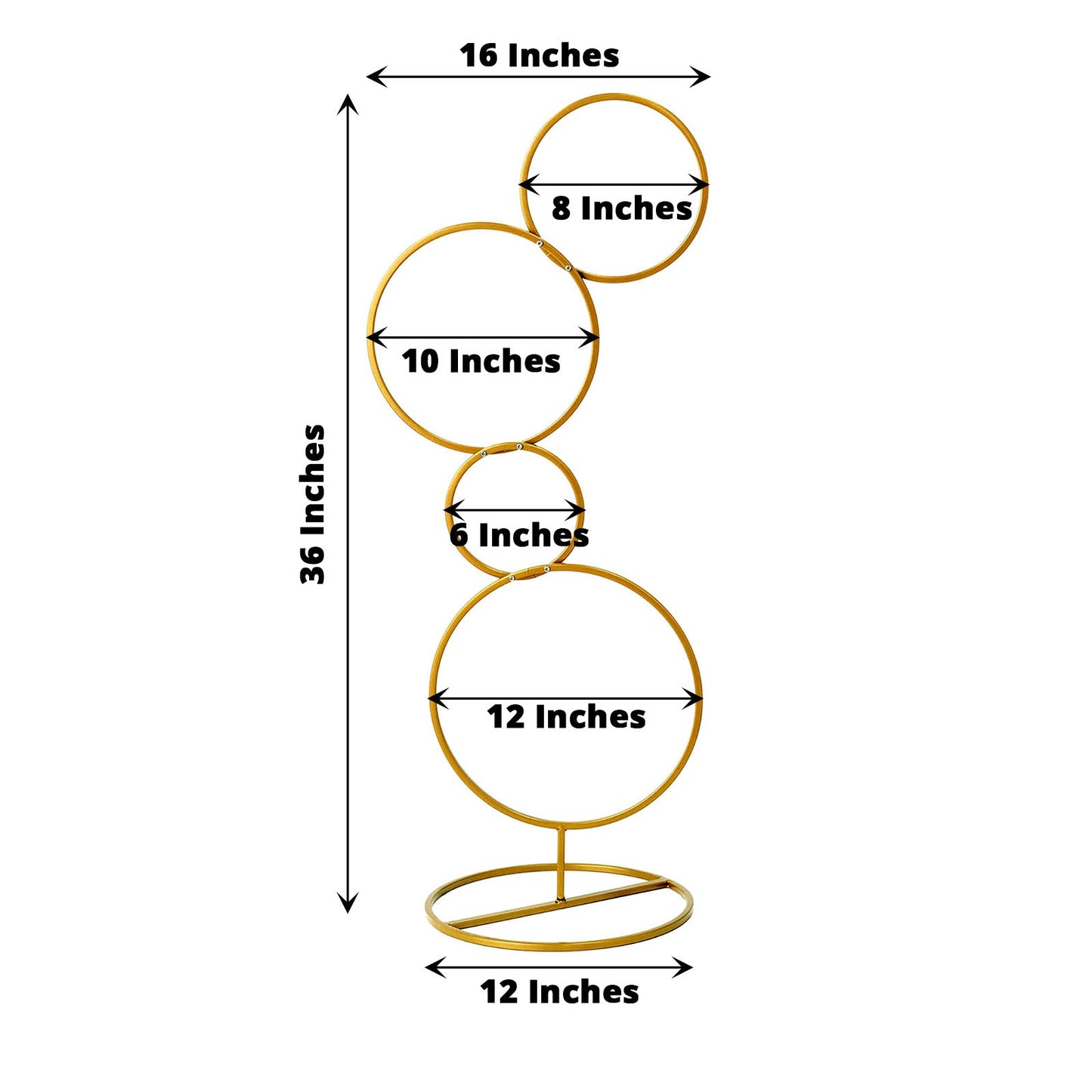 Gold metal hoop flower stand for wedding decor and centerpieces.