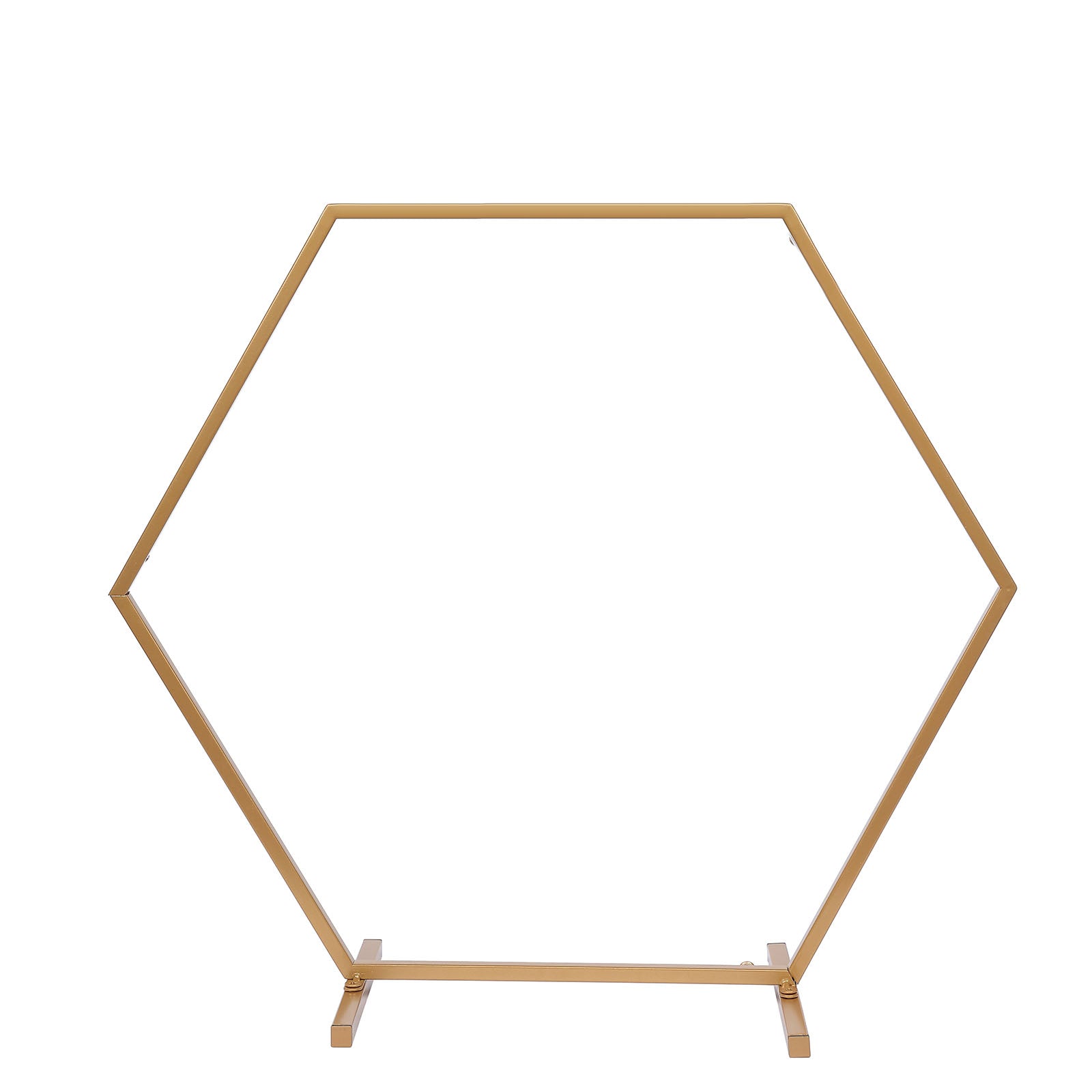 Gold hexagon metal wedding arch centerpiece stand for flowers and balloons.