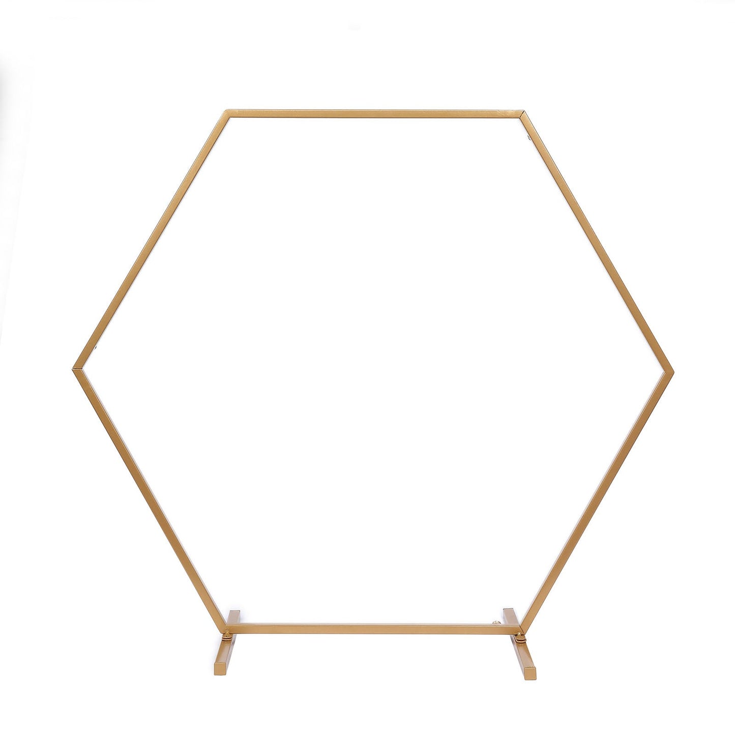 Gold hexagon wedding arch centerpiece stand for flowers or balloons.