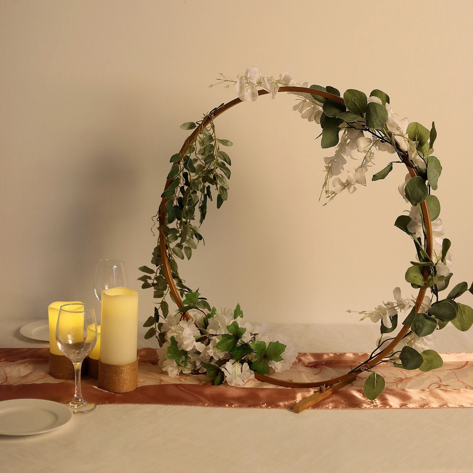 Gold Metal 24 Inch Round Hoop Wreath Arch Centerpiece 