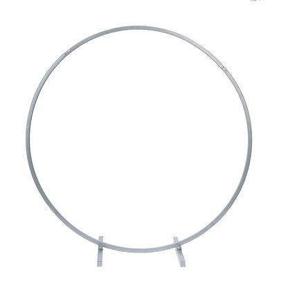 Silver round arch wedding centerpiece, metal hoop wreath tabletop decor.