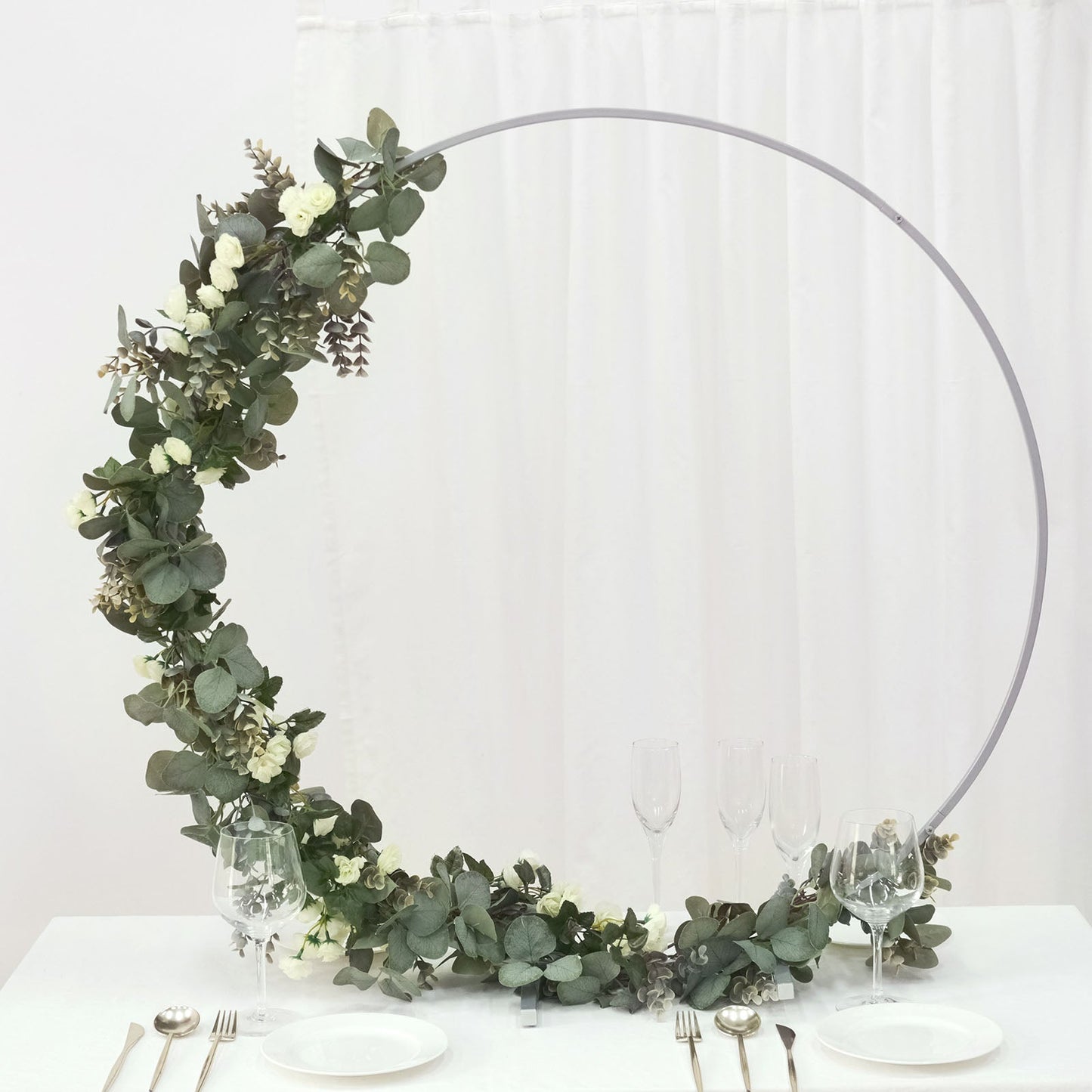 36" Silver Metal Round Hoop Wedding Centerpiece with Floral Wreath Frame