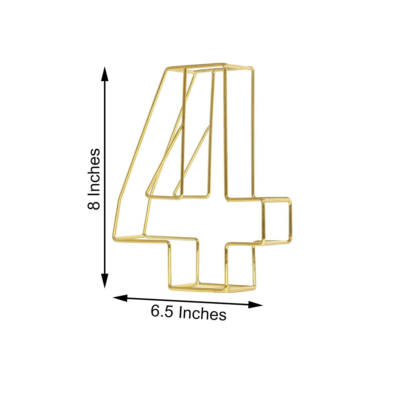 Gold freestanding 3D decorative table number 4, 8 inches tall.