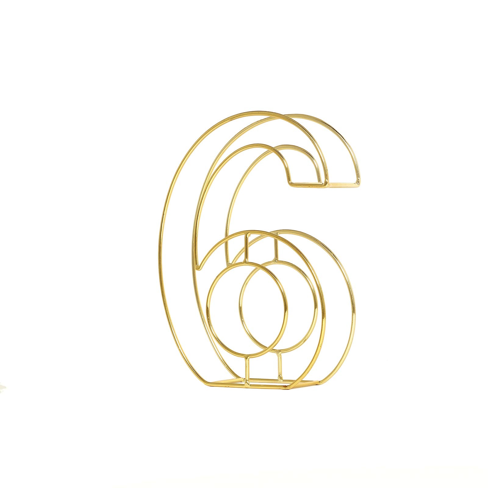 Gold freestanding decorative number 6 for wedding table settings.
