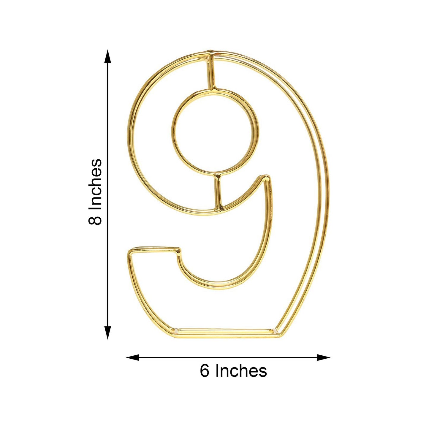 Gold 3D decorative metal wire table number "9" for weddings.