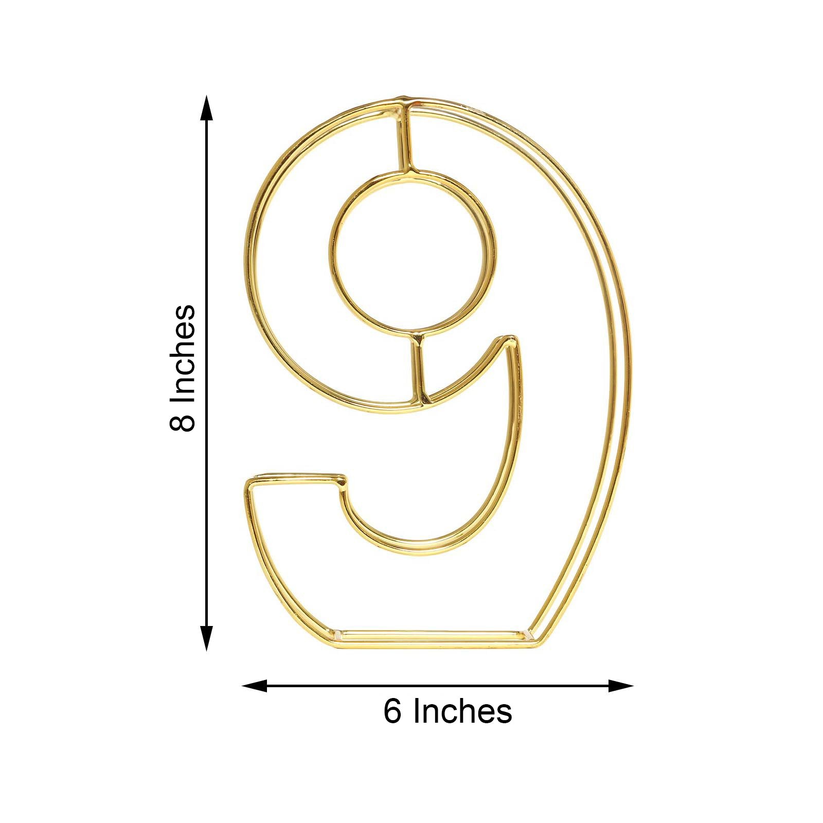 Gold 3D decorative metal wire table number "9" for weddings.