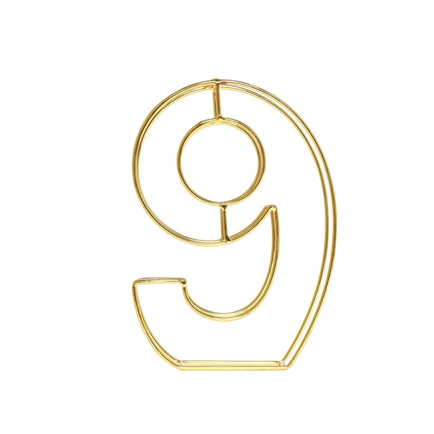 Gold freestanding 3D decorative metal wire table number 9.