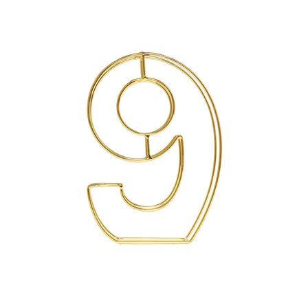 Gold freestanding 3D decorative metal wire table number 9.