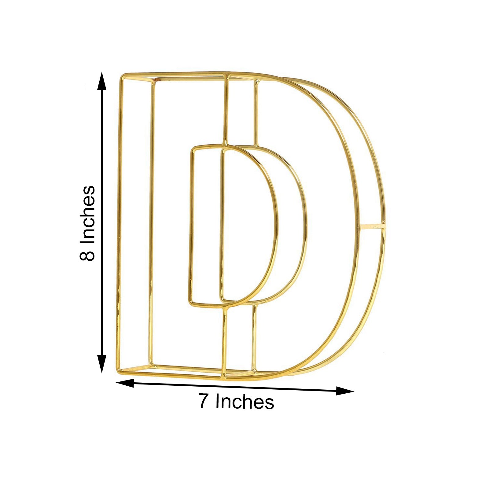 Gold decorative wire letter "D" centerpiece, 8 inches tall.