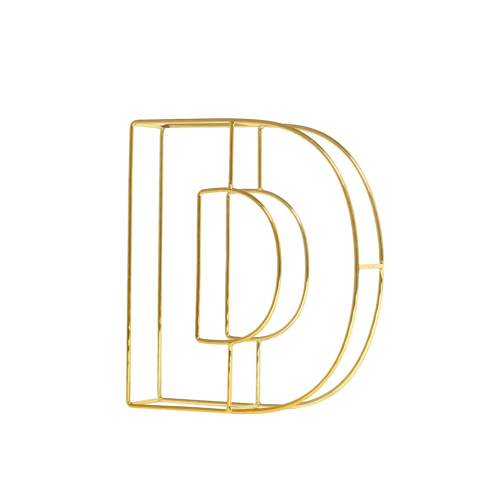 Gold decorative wire letter "D" wedding centerpiece, 8 inches tall.