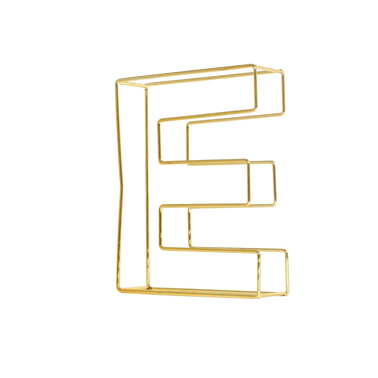 Gold 3D decorative wire letter "E" wedding centerpiece, 8 inches tall.