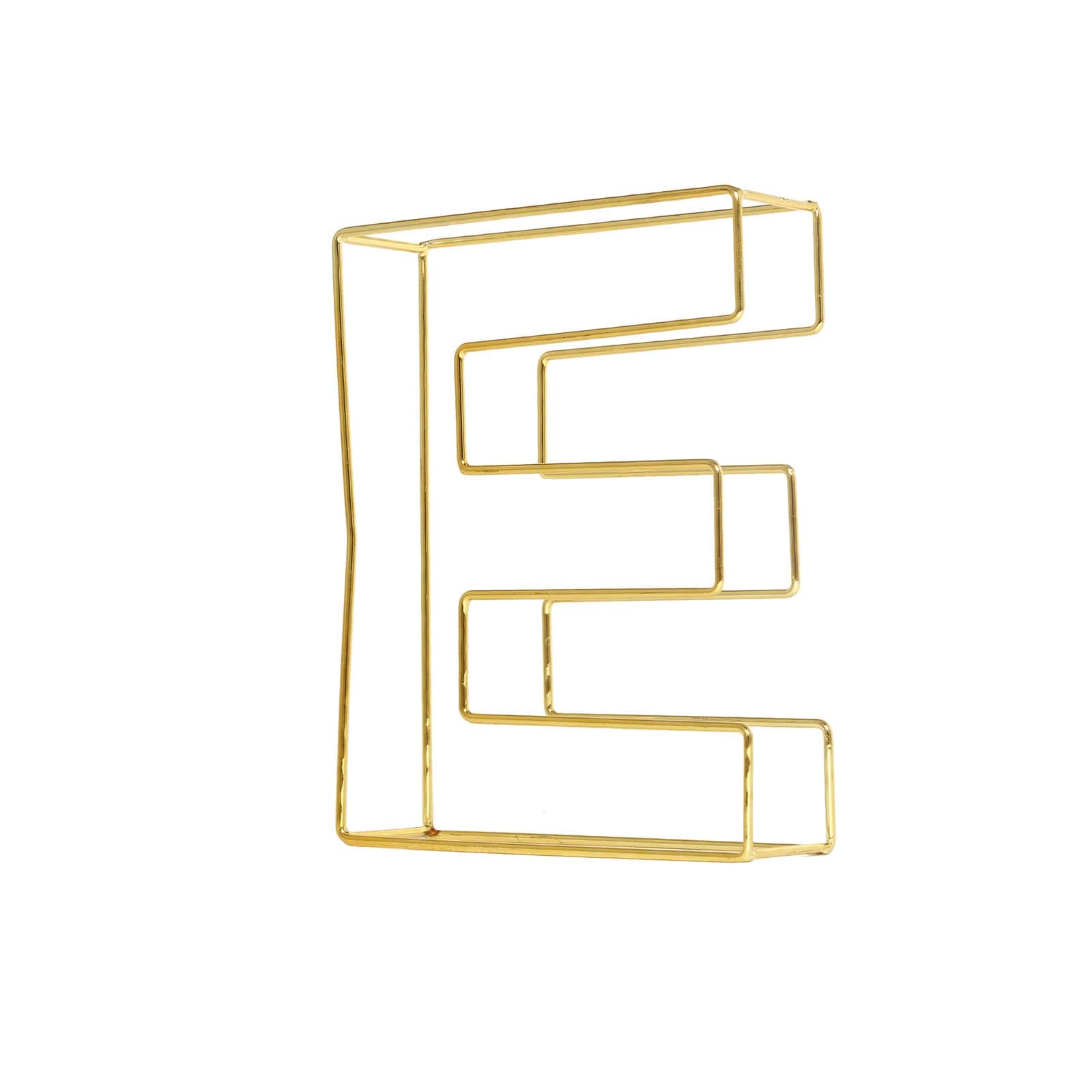 Gold 3D decorative wire letter "E" wedding centerpiece, 8 inches tall.