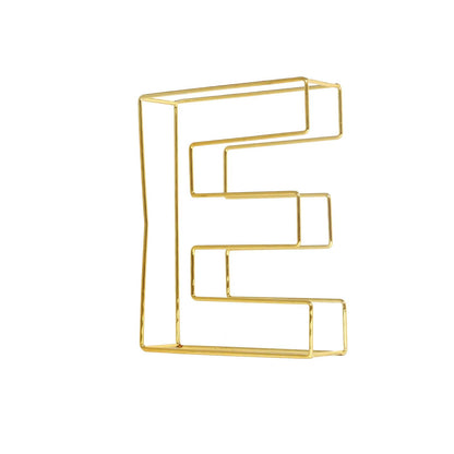Gold 3D decorative wire letter "E" wedding centerpiece, 8 inches tall.