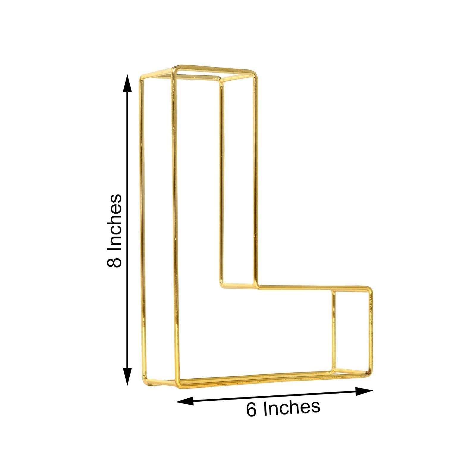 Gold 3D decorative wire letter "L" wedding centerpiece, 8 inches tall.